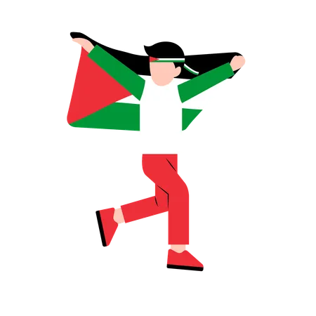 Young boy is holding flag of palestine  Illustration