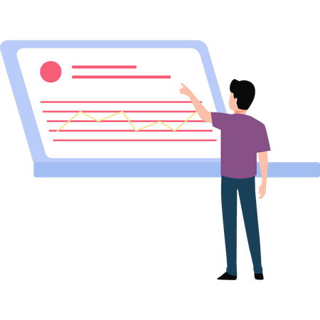 Young boy is looking at the graph  Illustration