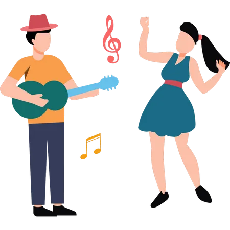 Young Boy Is Playing The Violin And The Girl Is Dancing  Illustration