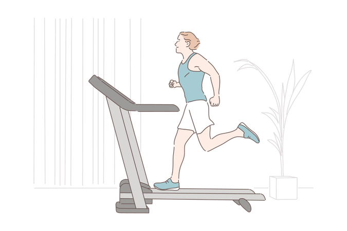 Young boy is running on trade mill  Illustration