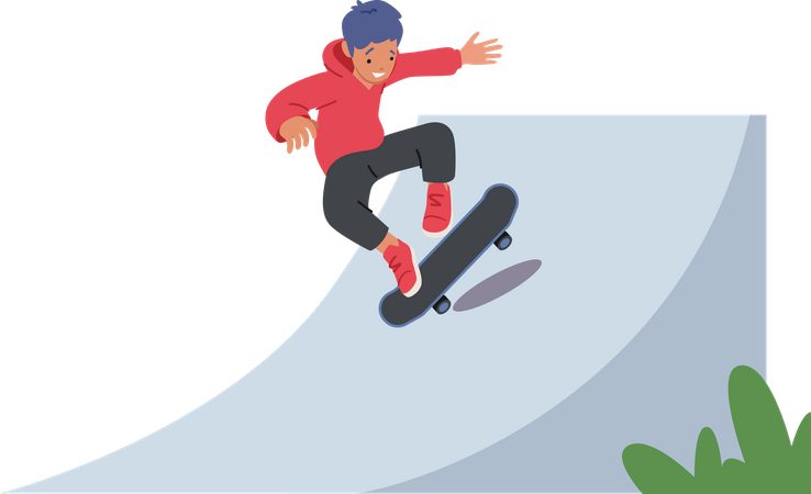 Young Boy Jumping on Skateboard Illustration
