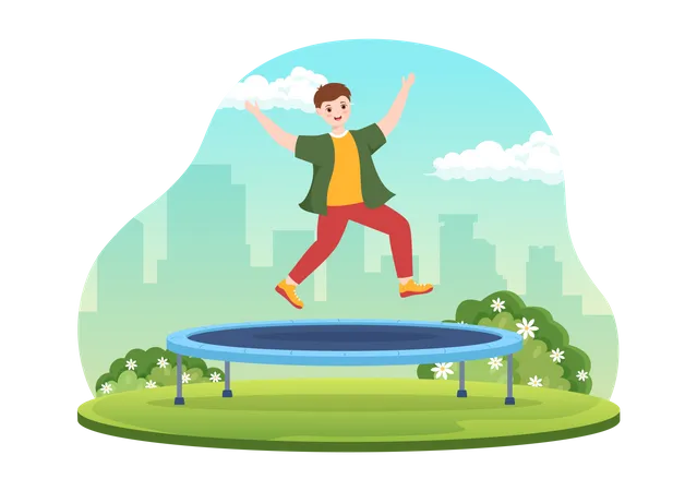 Young boy jumping on Trampoline  Illustration