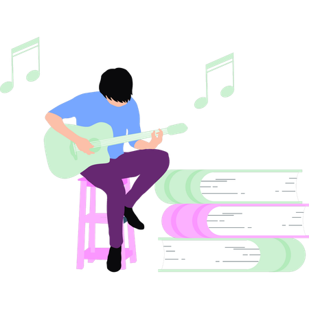 Young boy learning how to play guitar  Illustration