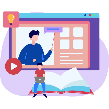 Young boy learning online  イラスト