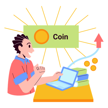 Young boy learning to earn money through online course Illustration