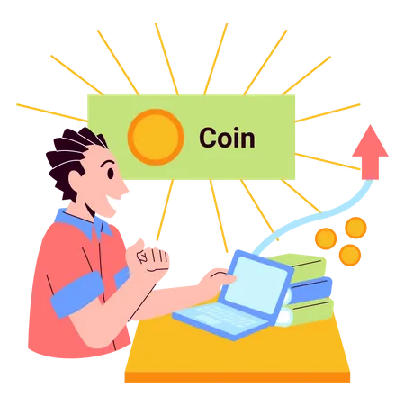 Young boy learning to earn money through online course  Illustration