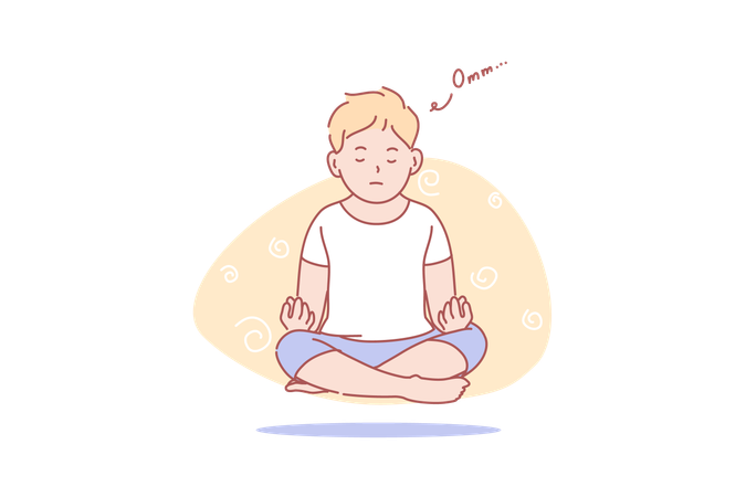 Young boy levitating in meditation  Illustration