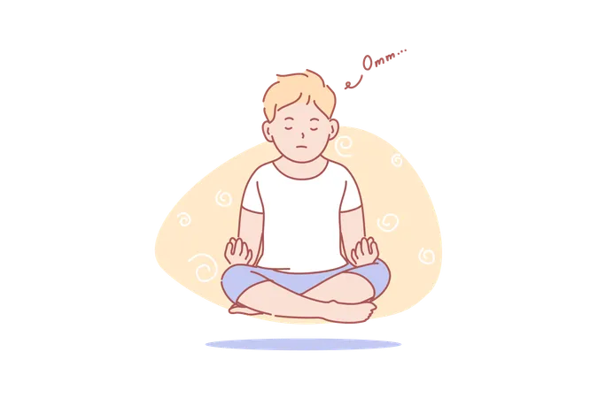 Young boy levitating in meditation  Illustration
