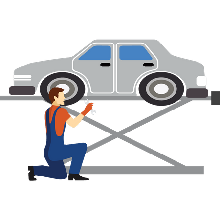 Young boy lifted car up for service  Illustration