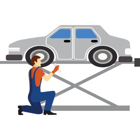 Young boy lifted car up for service  Illustration