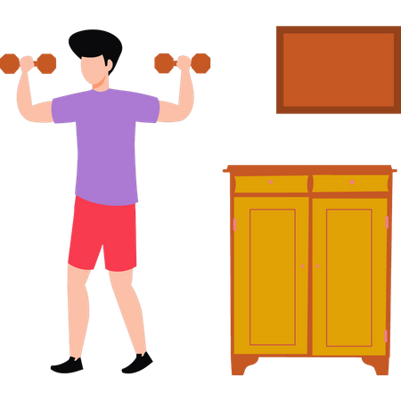 Young Boy lifting dumbbells  Illustration