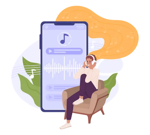 Listening To Podcast In Headphones Flat Concept Vector Spot Illustration Editable 2 D Cartoon Character On White For Web Design Audio Content Delivery Creative Idea For Website Mobile Magazine Illustration