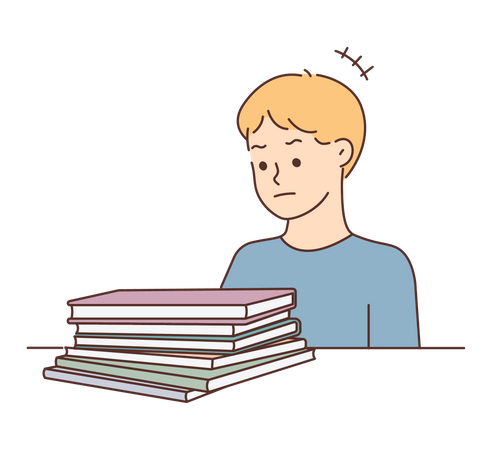 Young boy looking at books  Illustration