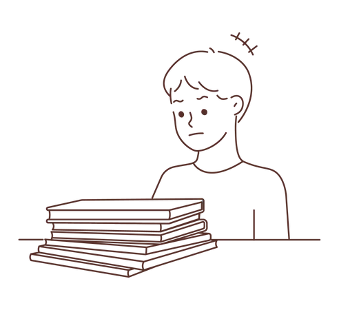 Young boy looking at books  Illustration