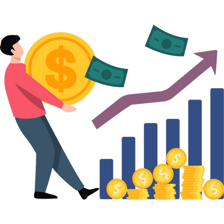 Young boy looking at income graph  Illustration