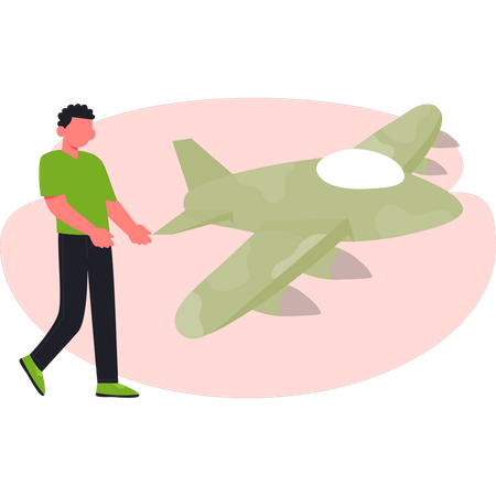 軍用機を眺める少年、84歳  イラスト