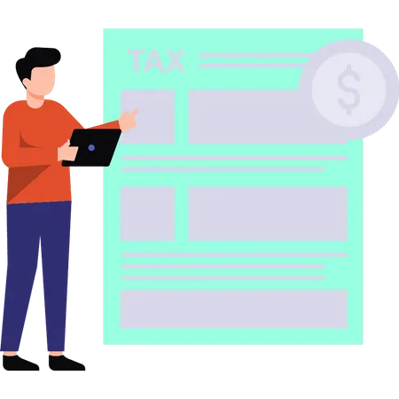 A Boy Is Looking At A Tax Document Illustration