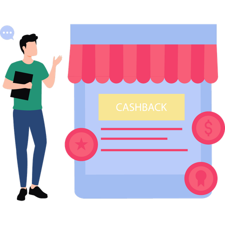 Young boy looking at the cashback  Illustration