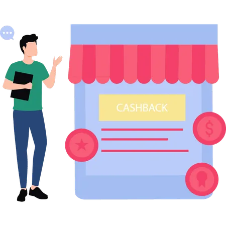 Young boy looking at the cashback  Illustration