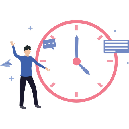 Young boy looking at time clock  Illustration