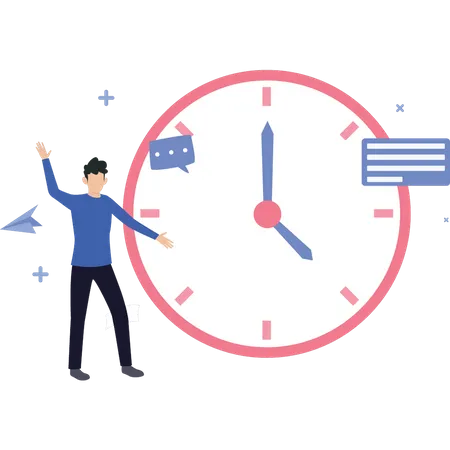 Young boy looking at time clock  Illustration