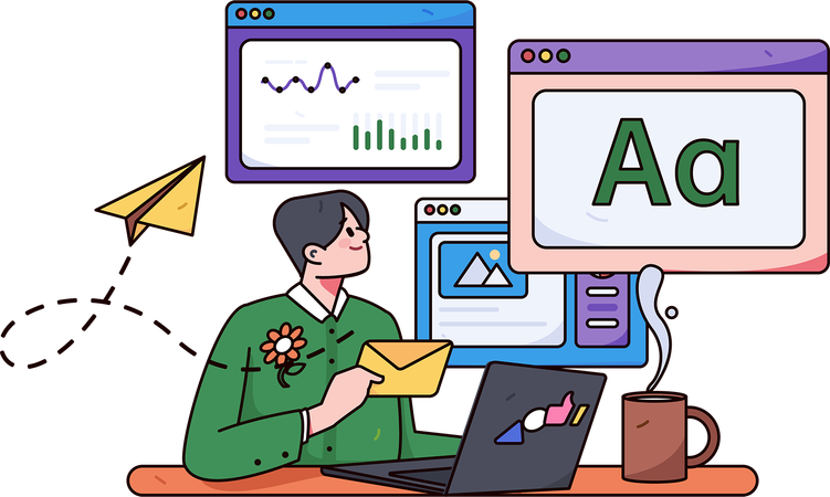 Young boy looking business analysis mail  Illustration