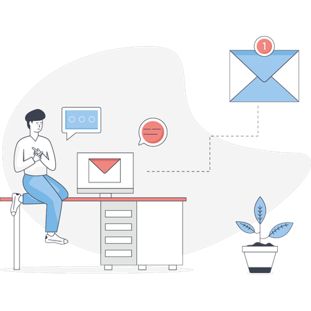 Young boy looking mail notification  Illustration