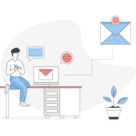 Young boy looking mail notification  Illustration