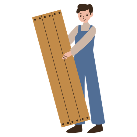 Young boy making a door  Illustration