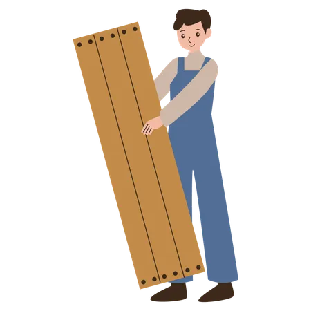 Young boy making a door  Illustration