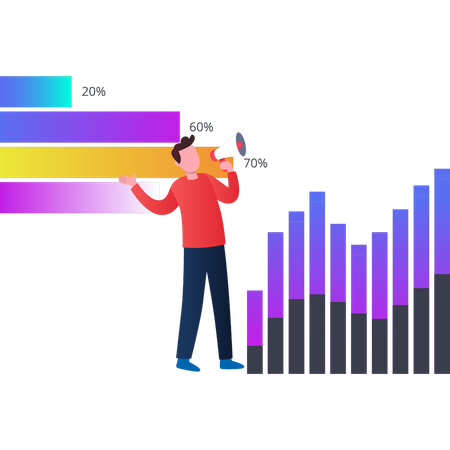 Young boy making announcement for business statistics  Illustration