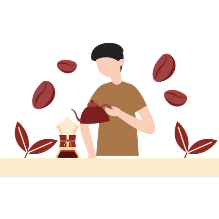 Young boy making coffee  Illustration