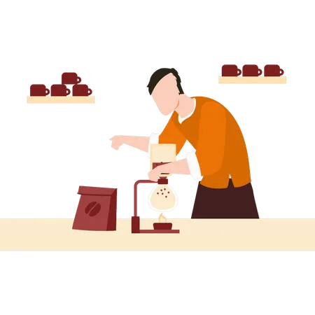 The Boy Is Making Coffee Illustration