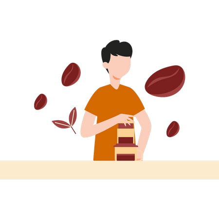 Young boy making coffee  Illustration