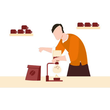 Young boy making coffee  Illustration