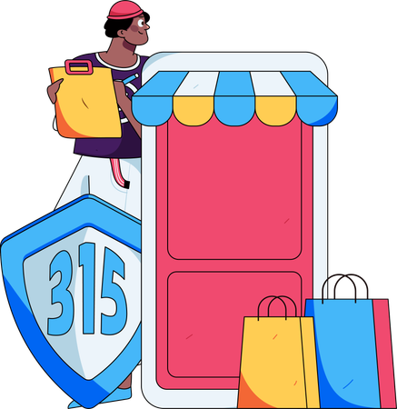 Young boy making online shopping list using 315 security code  Illustration