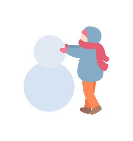 Young boy Making Snowman in Warm Clothes Illustration
