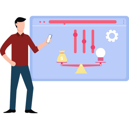 Young boy measuring money and idea  Illustration