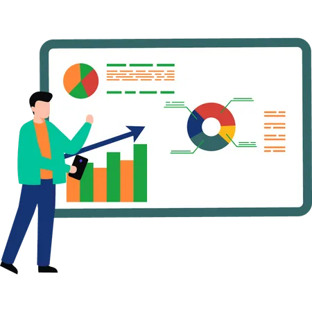 Young boy observes increase in graph  Illustration