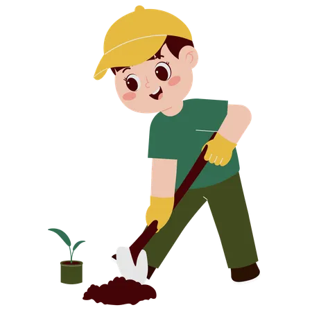 Young Boy Planting Tree  Illustration