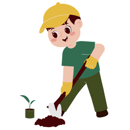 Young Boy Planting Tree  Illustration