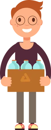 Young boy plastic bottle box  Illustration