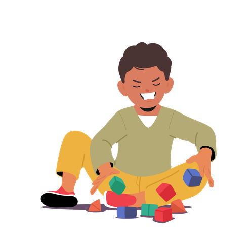 Young Boy Playing Block  Illustration