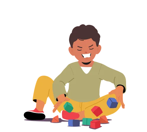 Young Boy Playing Block  Illustration