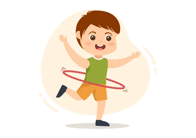 Young boy Playing Hula Hoop Illustration