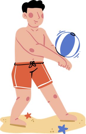 Young boy Playing Volleyball at beach  일러스트레이션