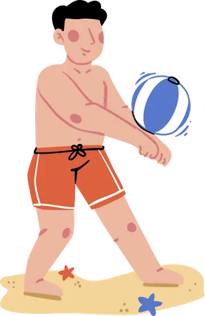 Young boy Playing Volleyball at beach  일러스트레이션