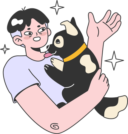 Young boy playing with his dog  Illustration