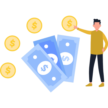 Young Boy Pointing At Dollar  Illustration