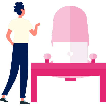 Young boy pointing on office table  Illustration